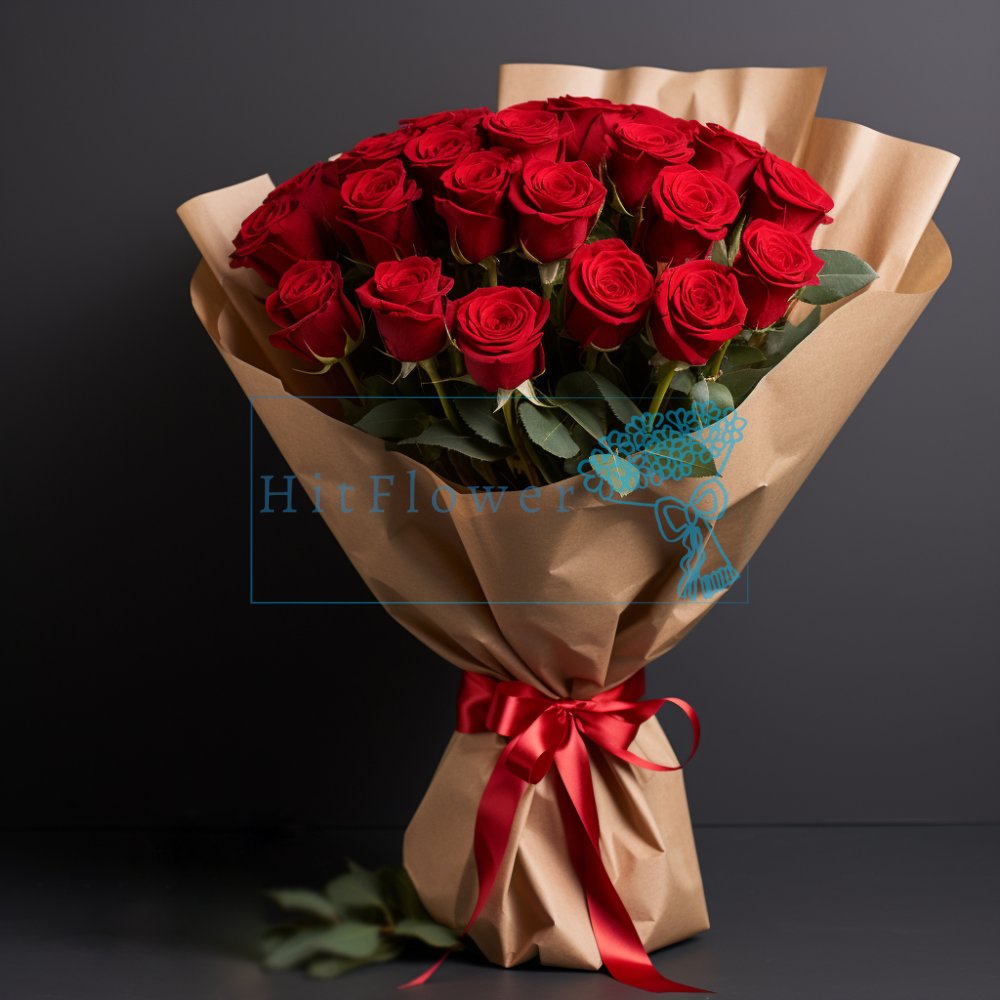 Букет из 25 красных роз Букет роз 25 красных роз